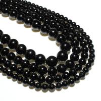 Natural Tourmaline Beads, Schorl, Round, DIY, black 