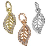 Cubic Zirconia Micro Pave Brass Pendant, Leaf, plated, micro pave cubic zirconia & hollow Approx 3.5mm 