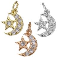 Cubic Zirconia Micro Pave Brass Pendant, Moon and Star, plated, micro pave cubic zirconia Approx 3.5mm 