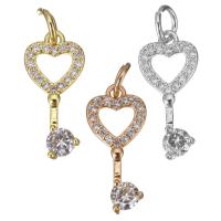 Cubic Zirconia Micro Pave Brass Pendant, Key, plated, micro pave cubic zirconia & hollow Approx 3.5mm 