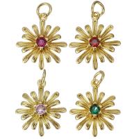 Cubic Zirconia Micro Pave Brass Pendant, Flower, gold color plated, micro pave cubic zirconia Approx 3.5mm 