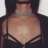 Mode Collier Choker, alliage de zinc, Placage de couleur d'or, pour femme & avec strass, Vendu par brin