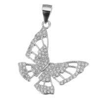 Cubic Zirconia Micro Pave Sterling Silver Pendant, Mixed Material, Butterfly, plated & micro pave cubic zirconia & hollow Approx 