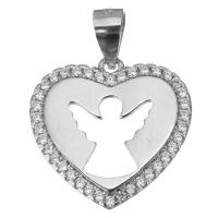 Cubic Zirconia Micro Pave Sterling Silver Pendant, Mixed Material, Heart, plated & micro pave cubic zirconia & hollow Approx 