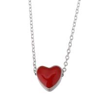 Sterling Silver Jewelry Necklace, Mixed Material, with 2 inch extender chain, Heart, plated & for woman & enamel, red 1.2mm Approx 15 Inch 