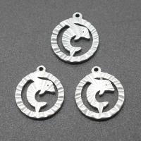 Stainless Steel Pendants, Round, plated, DIY, silver color, 14*17*1.5mm Approx 0.5mm 