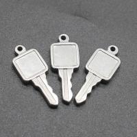 Pierres Pendentifs en acier inoxydable, clé, Placage, DIY, argent, 9*24*2mm Environ 1mm Vendu par sac