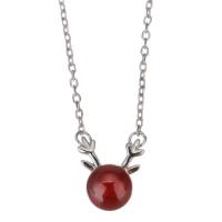 Sterling Silver Jewelry Necklace, Mixed Material, with Glass, with 2 inch extender chain, plated & for woman, red 1mm Approx 15 Inch 