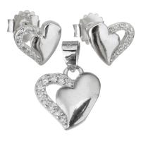 Cubic Zirconia Micro Pave Sterling Sliver Jewelry Sets, Mixed Material, Stud Earring & pendant, Heart, plated & micro pave cubic zirconia & for woman & hollow  Approx 