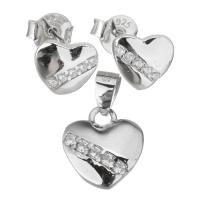 Cubic Zirconia Micro Pave Sterling Sliver Jewelry Sets, Mixed Material, Stud Earring & pendant, Heart, plated & micro pave cubic zirconia & for woman  Approx 