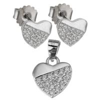 Zircon cubique Micro Pave Sterling Sliver parures de bijoux, matériel mélangé, Boucle d’oreille stud & pendentif, coeur, Placage, différents matériaux pour le choix & pavé de micro zircon & pour femme  Environ Vendu par fixé