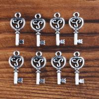 Zinc Alloy Key Pendants, plated, vintage & DIY, silver color, 10*22mm 