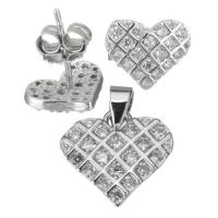 Cubic Zirconia Micro Pave Sterling Sliver Jewelry Sets, Mixed Material, Stud Earring & pendant, Heart, plated & micro pave cubic zirconia & for woman  Approx 