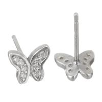 Arete de plata esterlina, Material mezclado, Mariposa, chapado, diferentes materiales para la opción & micro arcilla de zirconia cúbica & para mujer, 7x6x12mm,0.5mm, Vendido por Par