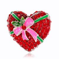 Zinc Alloy Jewelry Brooch, Heart, plated, for woman & with rhinestone, red 