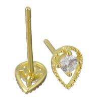 Arete de plata esterlina, Material mezclado, chapado en color dorado, diferentes materiales para la opción & micro arcilla de zirconia cúbica & para mujer & hueco, 4x6x13mm,0.5mm, Vendido por Par