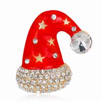 Weihnachten Schmuck Brosche, Zinklegierung, Weihnachtsmütze, plattiert, Modeschmuck & Emaille & mit Strass, rot, verkauft von PC