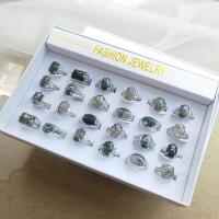 Zink-Legierung Ring Set, Zinklegierung, mit Naturstein, plattiert, Mischringgröße & für Frau, goldfarben, 17/18/19/20/21mm, 24PCs/Box, verkauft von Box