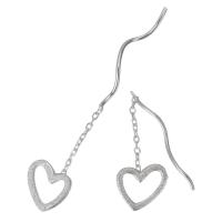 Fil d'argent Sterling Grâce Boucles d'oreilles, matériel mélangé, coeur, Placage, différents matériaux pour le choix & pour femme & creux, 43mm Vendu par paire