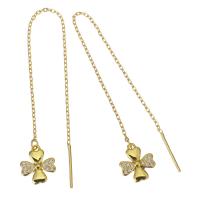 Fil d'argent Sterling Grâce Boucles d'oreilles, matériel mélangé, Trèfle à quatre feuilles, Placage de couleur d'or, différents matériaux pour le choix & pavé de micro zircon & pour femme, 103mm Vendu par paire