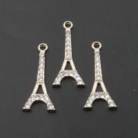 Colgantes de diamantes de imitación de la aleación de zinc, Torre, chapado, Bricolaje, dorado, 14*28*2mm, agujero:aproximado 2mm, 50PCs/Bolsa, Vendido por Bolsa