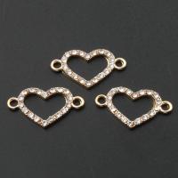 Conector de aleación de Zinc de diamantes de imitación, Corazón, chapado, Bricolaje, dorado, 15*12*2mm, agujero:aproximado 2mm, 50PCs/Bolsa, Vendido por Bolsa