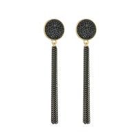 Fashion Fringe Earrings, Zinc Alloy, gold color plated, for woman & with rhinestone, black, 82mm 