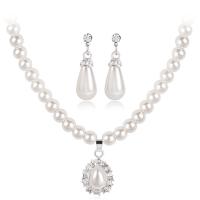 Fashion Zinc Alloy Jewelry Sets, Stud Earring & necklace, with Plastic Pearl, 2 pieces & fashion jewelry, white 