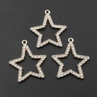 Colgantes de diamantes de imitación de la aleación de zinc, con diamantes de imitación, Estrella, chapado, Bricolaje, dorado, 28*30*2mm, agujero:aproximado 2mm, 50PCs/Bolsa, Vendido por Bolsa