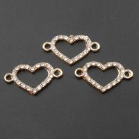 Conector de aleación de Zinc de diamantes de imitación, con diamantes de imitación, Corazón, chapado, Bricolaje, dorado, 15*12*2mm, agujero:aproximado 2mm, 50PCs/Bolsa, Vendido por Bolsa