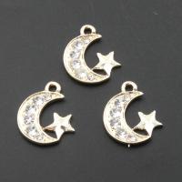 Colgantes de diamantes de imitación de la aleación de zinc, con diamantes de imitación, Luna, chapado, Bricolaje, dorado, 15*15*1.5mm, agujero:aproximado 2mm, 50PCs/Bolsa, Vendido por Bolsa