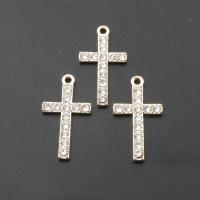 Colgantes de diamantes de imitación de la aleación de zinc, con diamantes de imitación, Cruces, chapado, Bricolaje, dorado, 10*23*2mm, agujero:aproximado 2mm, 50PCs/Bolsa, Vendido por Bolsa