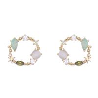 Zinc alliage strass Stud Earring, alliage de zinc, Placage de couleur d'or, pour femme & avec strass & creux Vendu par paire