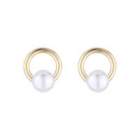 Pendientes de Perno de Aleación de Zinc, con Perlas plásticas, Joyería, dorado, 1.4cmX1.4cm, Vendido por Par