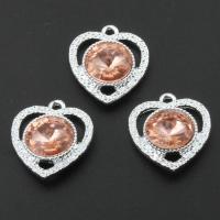 Colgantes de diamantes de imitación de la aleación de zinc, con diamantes de imitación, Corazón, chapado, Bricolaje, plateado, 18*18*6mm, agujero:aproximado 2mm, 50PCs/Bolsa, Vendido por Bolsa