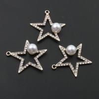 Colgantes de diamantes de imitación de la aleación de zinc, con perla & diamantes de imitación, Estrella, chapado, Bricolaje, dorado, 28*25*8mm, agujero:aproximado 2mm, 50PCs/Bolsa, Vendido por Bolsa