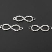 Conector de aleación de Zinc de diamantes de imitación, Número 8, chapado, Bricolaje, plateado, 10*21*1mm, agujero:aproximado 2mm, 50PCs/Bolsa, Vendido por Bolsa