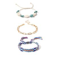 aleación de zinc Pulsera, con Poliéster & Nácar, chapado en color dorado, tres piezas & pulsera trenzada & para mujer, color mixto, 5-10.5cm,16cm,2cm,1.5cm, Vendido por Sarta