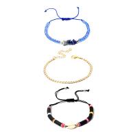 aleación de zinc Pulsera, con Arcilla polimero & Nácar & Cristal, chapado en color dorado, tres piezas & pulsera trenzada & para mujer, color mixto, 5.5-9cm,17cm,6-10cm,1.5cm, Vendido por Set