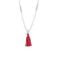 Fashion Fringe Necklace, Zinc Alloy, with Cotton Thread, silver color plated, for woman, red .17 Inch 