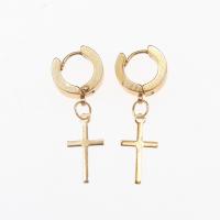 Huggie Hoop Drop Earring, 303 Stainless Steel, Cross, plated, fashion jewelry & for woman, golden, 35.5*4*14mm 