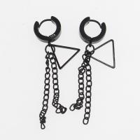 Huggie Hoop Drop Earring, 303 Stainless Steel, plated, fashion jewelry & for woman, black, 13.5*4*59mm 