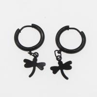 Huggie Hoop Drop Earring, 303 Stainless Steel, Dragonfly, plated, fashion jewelry & for woman, black, 35*16.5*2.5mm 