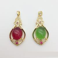 Rhinestone Brass Pendants, with Gemstone, plated, with rhinestone & hollow 