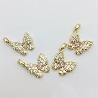 Colgante de Micro Pavé de Zirconía Cúbica, metal, Mariposa, 18K chapado en oro, micro arcilla de zirconia cúbica, 15x16mm, Vendido por UD