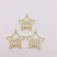 Rhinestone Brass Pendants, Star, gold color plated, with rhinestone & hollow 