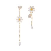 Asymmetric Earrings, Brass, Daisy, fashion jewelry & for woman & with rhinestone 