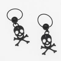 Huggie Hoop Drop Earring, 303 Stainless Steel, Skull, plated, fashion jewelry & for woman, black, 31*12*0.5mm 