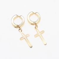 Huggie Hoop Drop Earring, 303 Stainless Steel, Cross, plated, fashion jewelry & for woman, golden, 3*13*30mm 