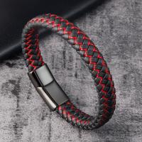 Men Bracelet, Titanium Steel, with PU Leather, polished, dyed & for man 